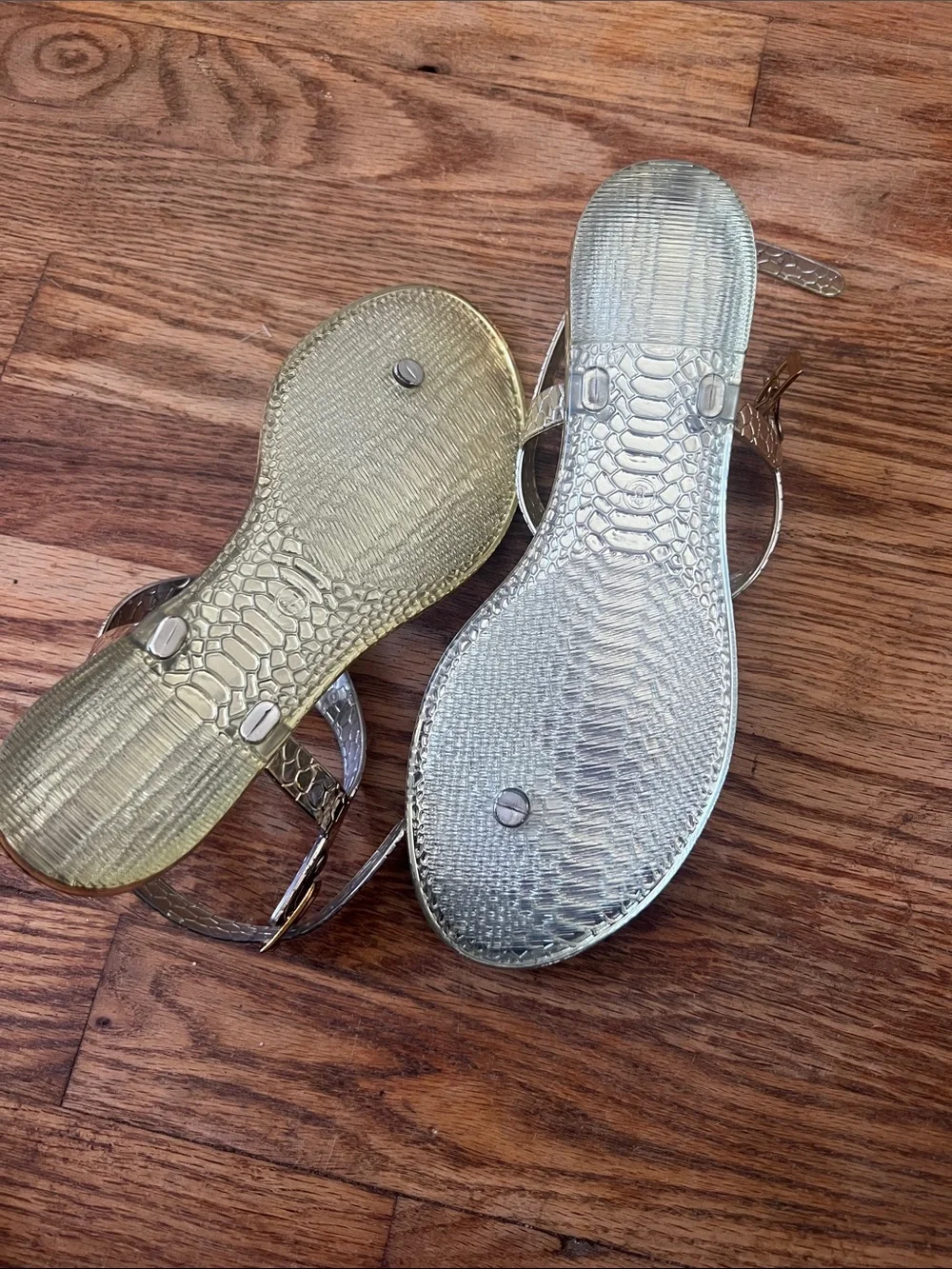 Rampage Gold Snake-Textured T-Strap Sandals
